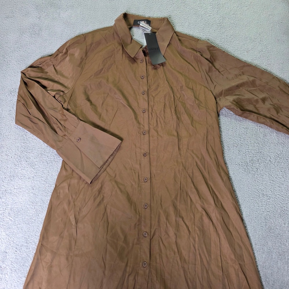 Akira Womens 2X Maxi Button Up Dress Brown Plus Your Only Love Long Sleeve
